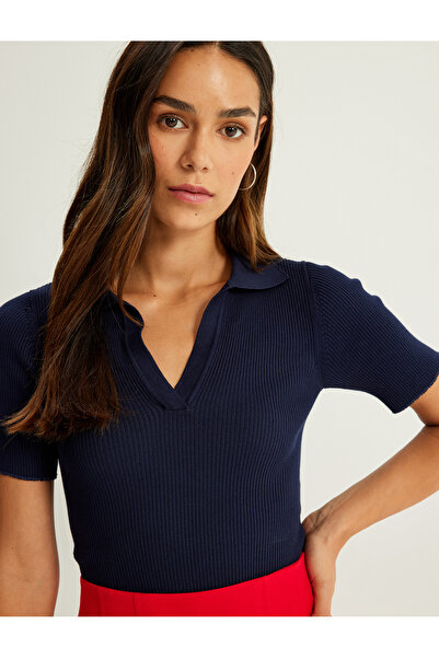 Koton Polo Yaka Kazak Triko Kısa Kollu