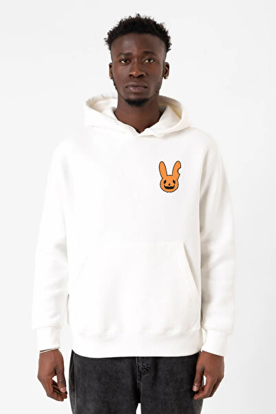 Tshirthane Bad Bunny Halloween bela muška majica sa kapuljačom i tri žice