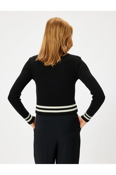 Koton High Collar Striped Knitwear Sweater Long Sleeve Regular Fit