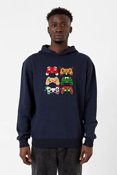 Tshirthane Kontroler za video igre za muškarce - Božićna tamnoplava, 3ip hoodie