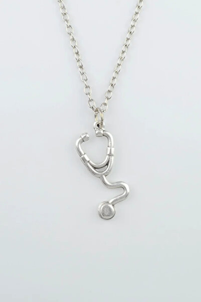ıdr Doktor Steteskop Gümüş Kaplama Düz Zincir Kolye