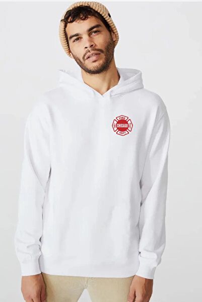 Tshirthane Chicago Fire logo bela muška majica sa kapuljačom i tri niza