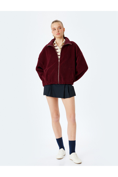 Koton Hanorac de pluș cu guler cu fermoar și detaliu de buzunar