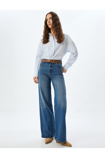 Koton Άνετο χυτό μακρυμάνικο πουκάμισο με κέντημα με λεπτομέρειες