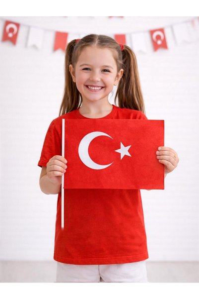 Parti Adresi Sopalı Türk Bayrağı Milli Bayram Kağıt El Bayrağı 30x20 cm 40'lı