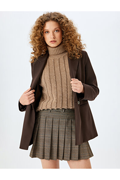 Koton Καρό Μίνι Πλισέ Φούστα με Λεπτομέρεια Ζώνης