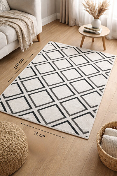 Prizma Home Marble Banyo Beyaz Halı Kareli 75x110cm Yıkanabilir Kaymaz Taban ...