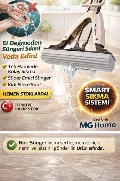 MG HOME Kelebek Mop Sıkmalı Sünger Mop Su Sıkma Aparatlı Zemin Parke Temizlik...