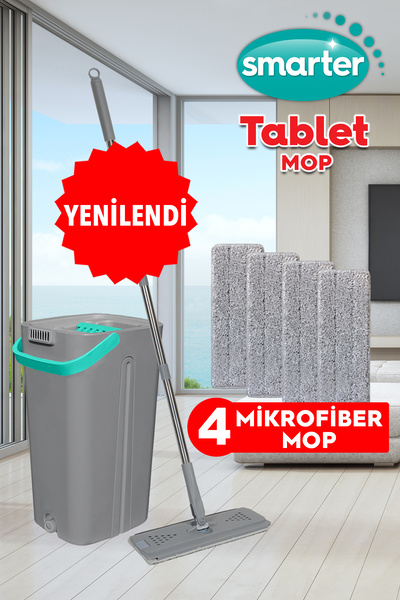 SMARTER 4 Pieces Gray Tablet Mop Cleaning Set with Refills - Mop
