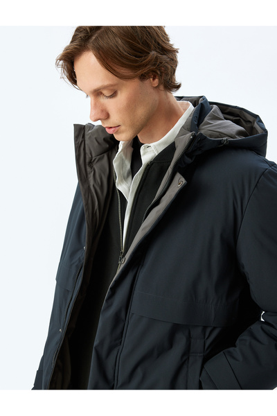 Koton Palton Anorak cu glugă, spate imprimat, buzunar, detaliu, slim fit, fer...