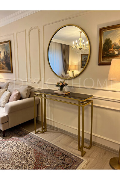 zdesignhome 90x30x100 cm Gold Dresuar + 90 cm Ayna – Antre ve Salon İçin Mode...