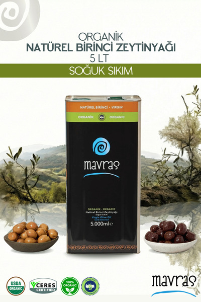 Mavras Organik Natürel Birinci Zeytinyağı - Olgun Hasat 5 Litre