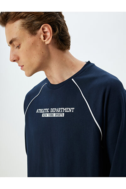 Koton Slogan Baskılı Tişört Uzun Kollu Bisiklet Yaka Pamuklu