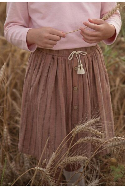 Cigit Βιολογική φούστα μουσελίνας 2-8 ετών Καφέ Διπλές Ρίγες