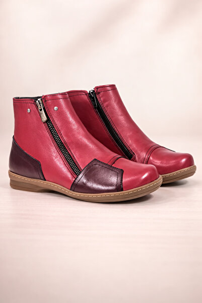 İNZE AYAKKABI Burgundy Tan Genuine Leather Boots - Model Name: London