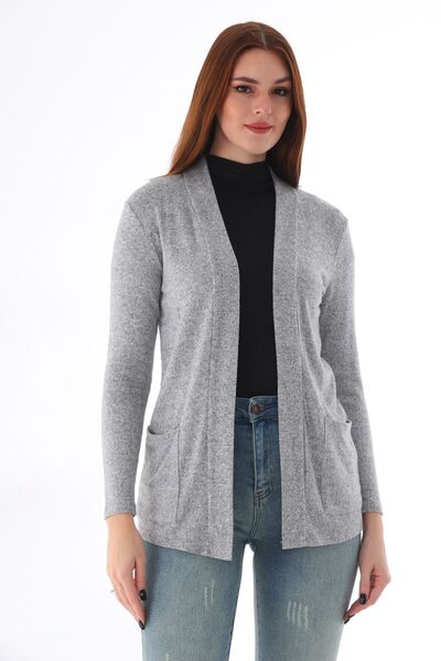 MEGHAN L.A Gray Soft Flexible Fabric Cardigan with Pockets