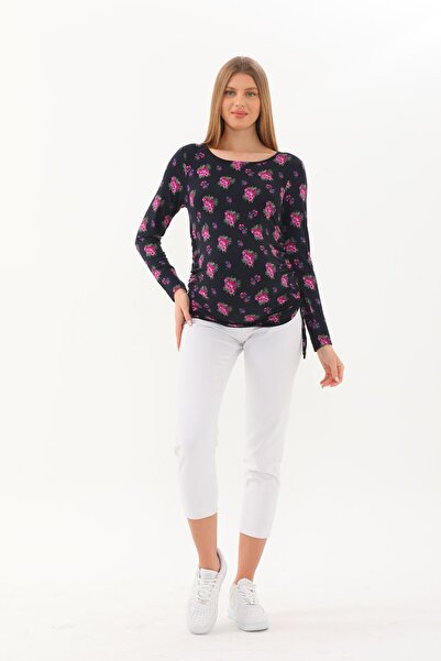 MEGHAN L.A Çiçek Desenli Hamile Yanları Körüklü Bluz