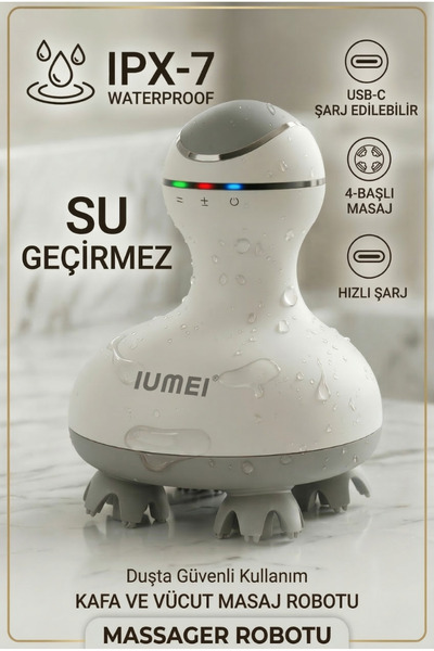 IUMEI Akıllı Kafa Masaj Robotu, Ipx-7 Su Geçirmez, Saç Dökülmesine Karşı Etki...