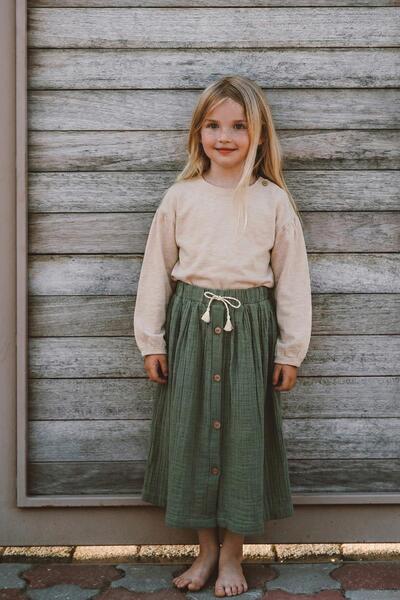 Cigit Φούστα Βιολογική Μουσελίνα 2-8 Ετών Χακί Πράσινη