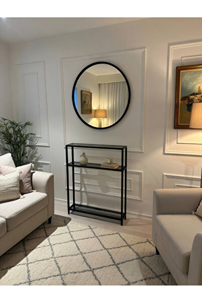 zdesignhome 70 cm Yuvarlak Ayna & 80x15x100 cm Metal Dresuar Takımı – Modern ...
