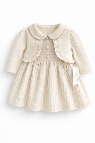 Mymio Baharlık Müslin Kız Bebek Hırkalı Elbise 6-24 Ay