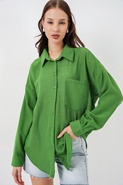 Bigdart 20153 Едноджобна прекалено голяма ленена риза - G. Green