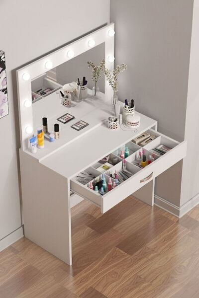 Bicabin Arya Novella Hollywood Işıklı Aynalı Makyaj Masası Bölmeli Organizer ...