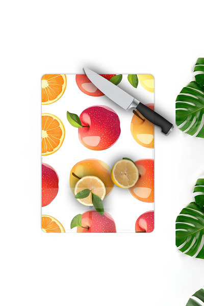 kutuTR Colorful Fruit Pattern Tempered Glass Cutting Board 21X30 cm Size Uv Printing - Ckt046