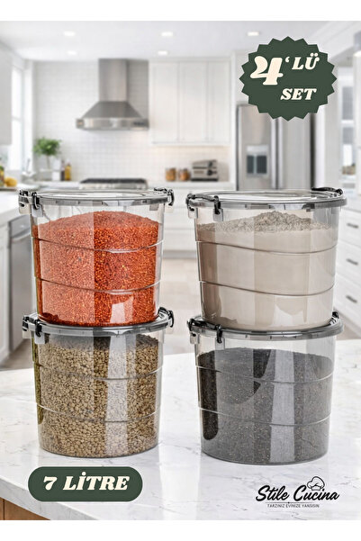Stile Cucina Mega Boy 4lü Yuvarlak Un Bakliyat Kabı - Kulplu Deterjanlık Sakl...