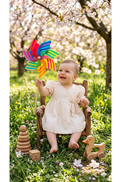 PURE BABY NATURA 9 أشهر من قماش الموسلين للأطفال - فستان بناتي منقوش