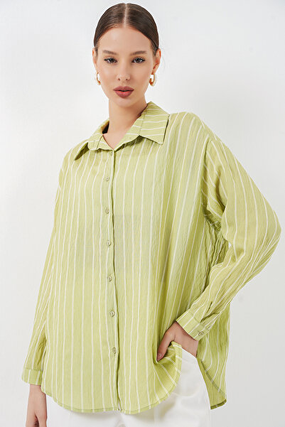 Bigdart Жіноча смугаста сорочка оверсайз 20293 - E.Зелений