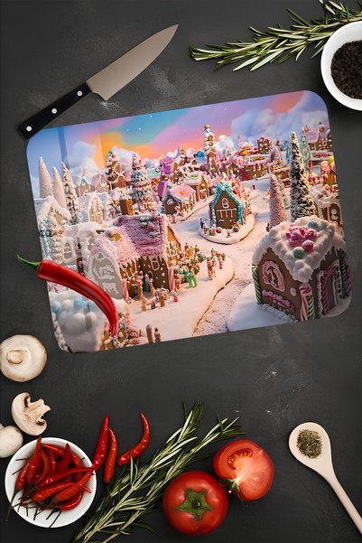 kutuTR Winter Tale Themed Tempered Glass Cutting Board 21X30 cm Uv Printing - Ckt065