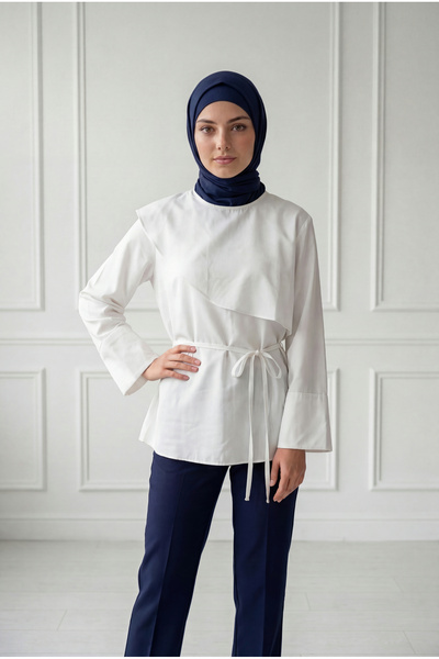 MİHRA STORE Κοντό τουνίκ με φαρδιά μανίκια και κάπα-εκρού BN4629