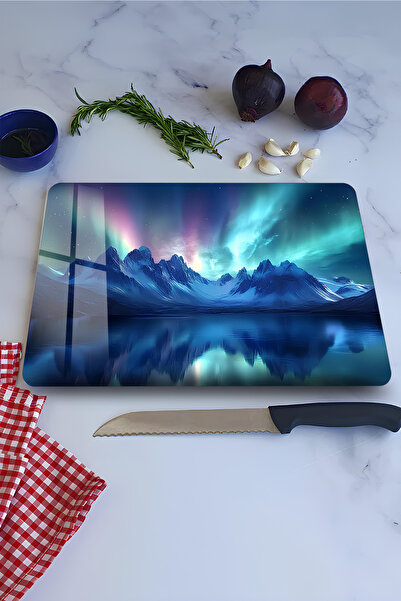 kutuTR Polar Lights Themed Tempered Glass Cutting Board 21X30 cm Size Uv Prin...