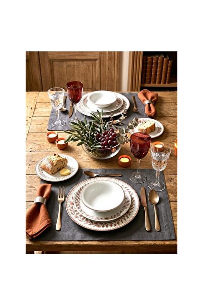 Kütahya Porselen Çiçek Desenli 24 Parça Yemek Takımı