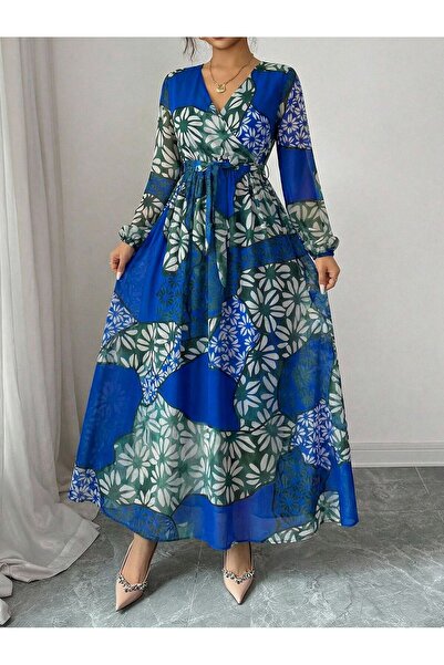 mass fashion Kadın Çiçek Desenli Şifon Elbise