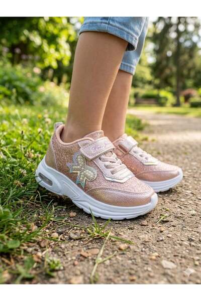 benitto kids Girl's Glittery Lighted Velcro Daily Comfortable Sole Sports Sho...