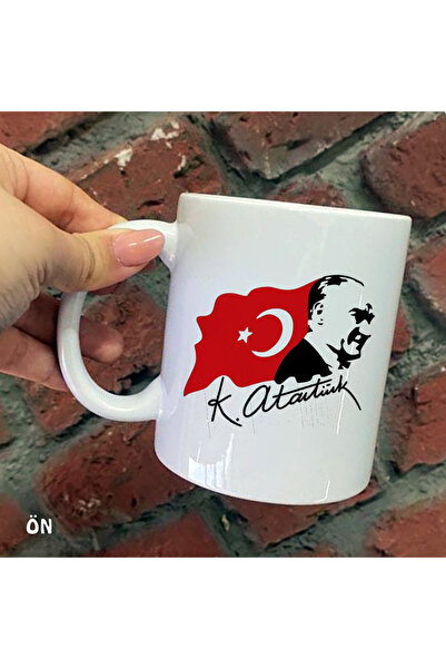 Hediyeciabla Size Özel Atatürk Türk Bayraklı Seramik Baskılı Kupa Bardaklar