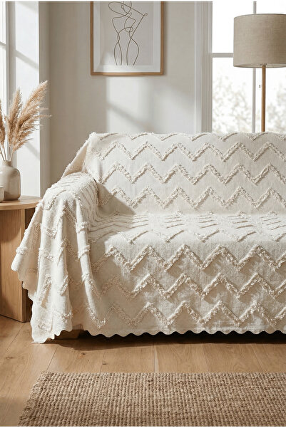 turkanlarhome 200 X 170 cm Chenille Sofa Cover Bohemian Textured Zigzag Patte...
