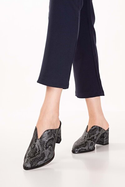 Gondol حذاء نسائي جلد أصلي بكعب متوسط ​​شبشب shhn.116 أسود ثعباني