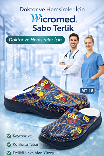 wicromed Sabo Slippers Doctor Nurse Hospital Chef Slippers Navy Blue Owl Patt...