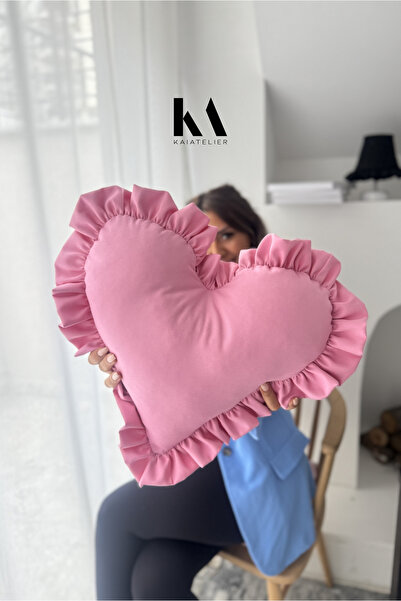 KaiAtelier Candy Kalp Fırfırlı Keten İç Dolgulu Yastık / Kırlent