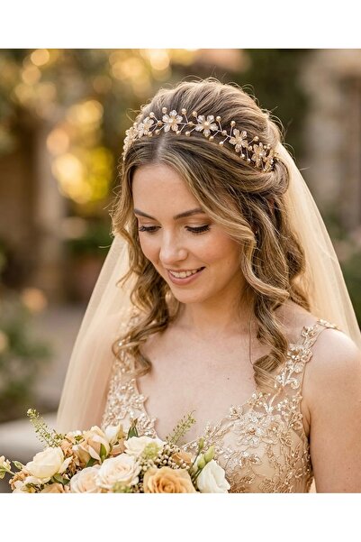 ASİMEL TASARIM Golt galben Accesoriu pentru păr tiara de mireasă nuntă henna ...