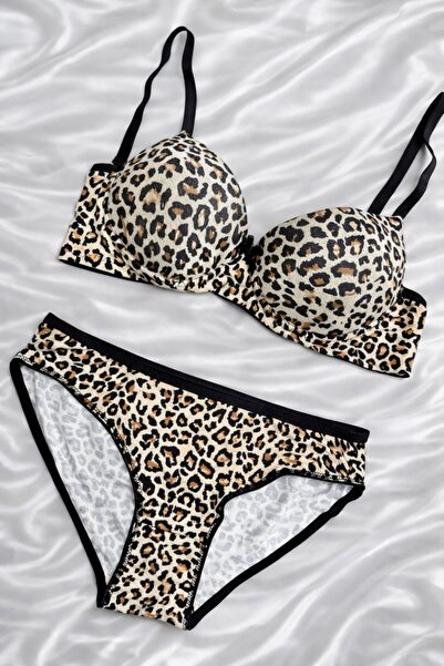 RUYAZ Padded Support Bra Panty Set Lingerie Set L Leopard Printed I