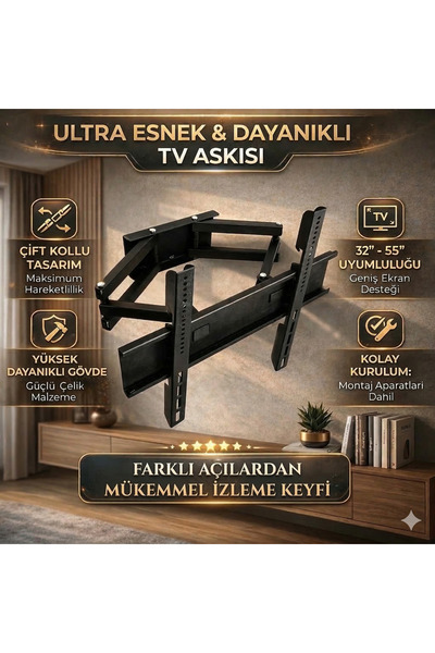 Chavoes Tv Aparatı 32''-42”-50''- 55'' Çift Kollu Hareketli Lcd-led Tv Askı A...