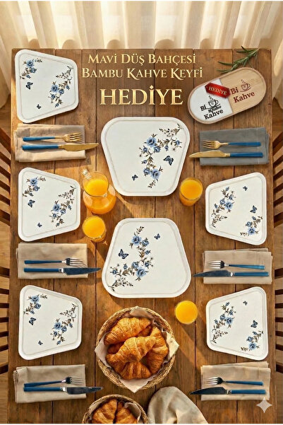 EMBazaar Mavi Düş Bahçesi Üçgen 6 Kişilik 8 Parça Kahvaltı Takımı/Pasta Seti/...