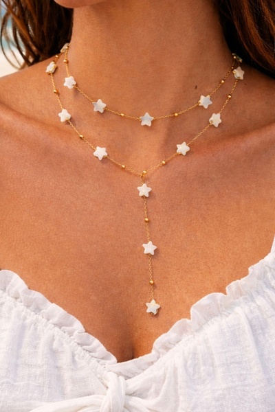 By Song Aksesuar Star Necklace with Steel Chain