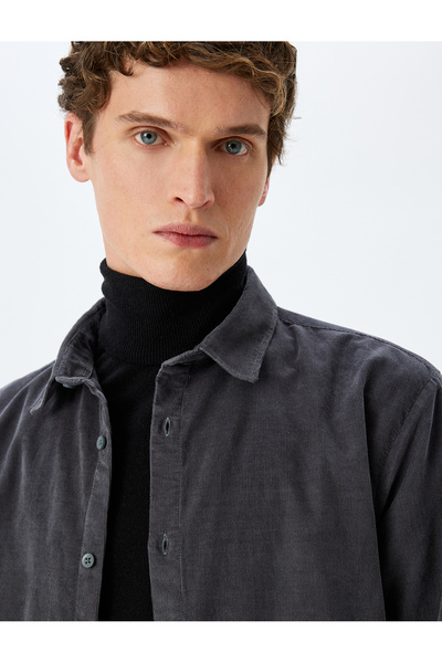 Koton Pamuklu Regular Fit Fitilli Kadife Uzun Kollu Gömlek