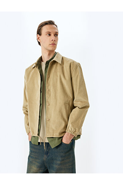 Koton Langärmlige Cordjacke mit Knöpfen und Hemdkragen