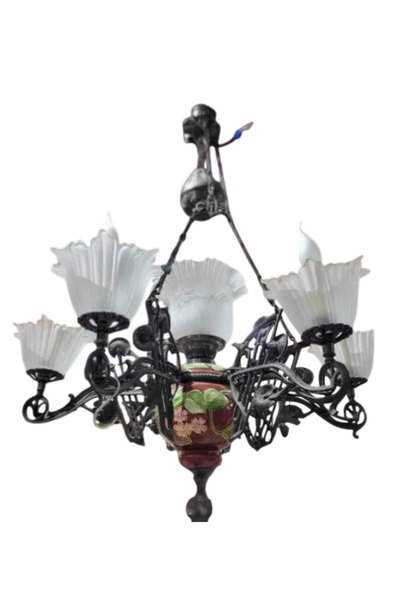 esdekor 100x70cm Cam Seramik Metal Avize Vintage Antique Lighting Italyan Tar...